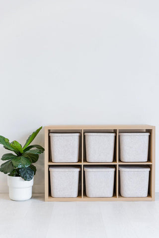 SortJoy Original Sculpted Bins in a mini shelf