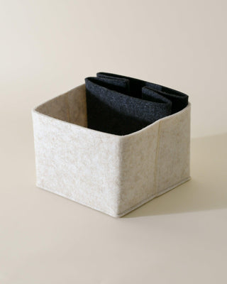 Petite flex bin in oatmeal color with folded carbon petite flex bin inside