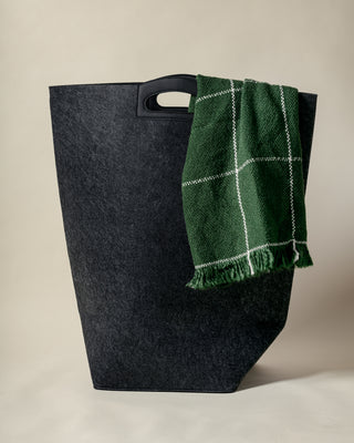 Black tote bag with towel